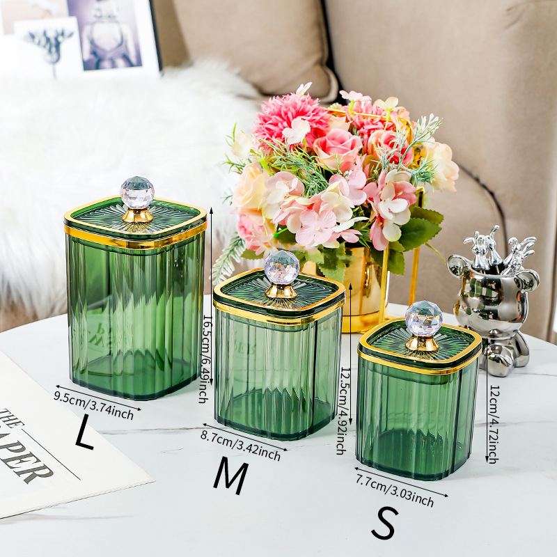 Fruit green square jar SML3 jar with gold rim and large diamond
