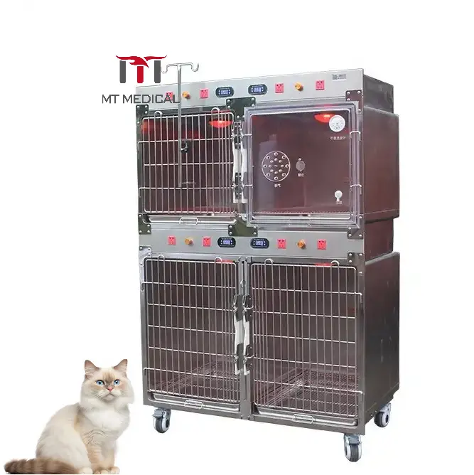 กรงสัตวแพทย์สแตนเลสสำหรับสุนัขแมวคลินิกสัตวแพทย์ Mt โรงพยาบาล ICU