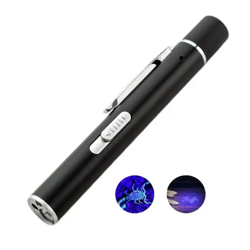 3 in 1 corpo in acciaio inox 395nm UV torcia a matita Design coda magnete USB ricaricabile luce viola Flash