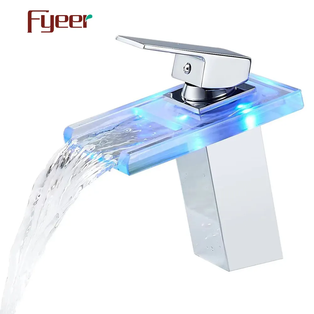 Fyeer Glass Waterfall Hydro Power LED rubinetto per lavabo da bagno