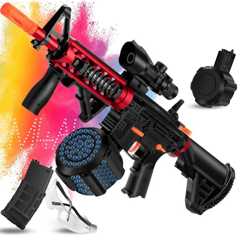 Pistola de juguete eléctrica M4A1 para disparar salpicaduras de gel, pistola de juguete negra y roja M416 de 7-8mm con balas blandas de tiro rápido