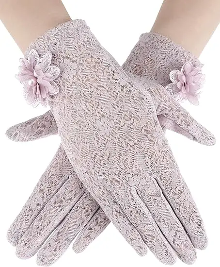 Sarung tangan wanita renda motif bunga, sarung tangan renda pendek elegan, sarung tangan musim panas untuk pernikahan, pesta Cosplay Halloween