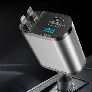 <strong>4</strong> in 1 Fast Retractable Car Charger USB C Car Charger Fast Charge 60W With Retractable Cables LED USB Port Car Charger <strong>Adapter</strong> - Product Image 2