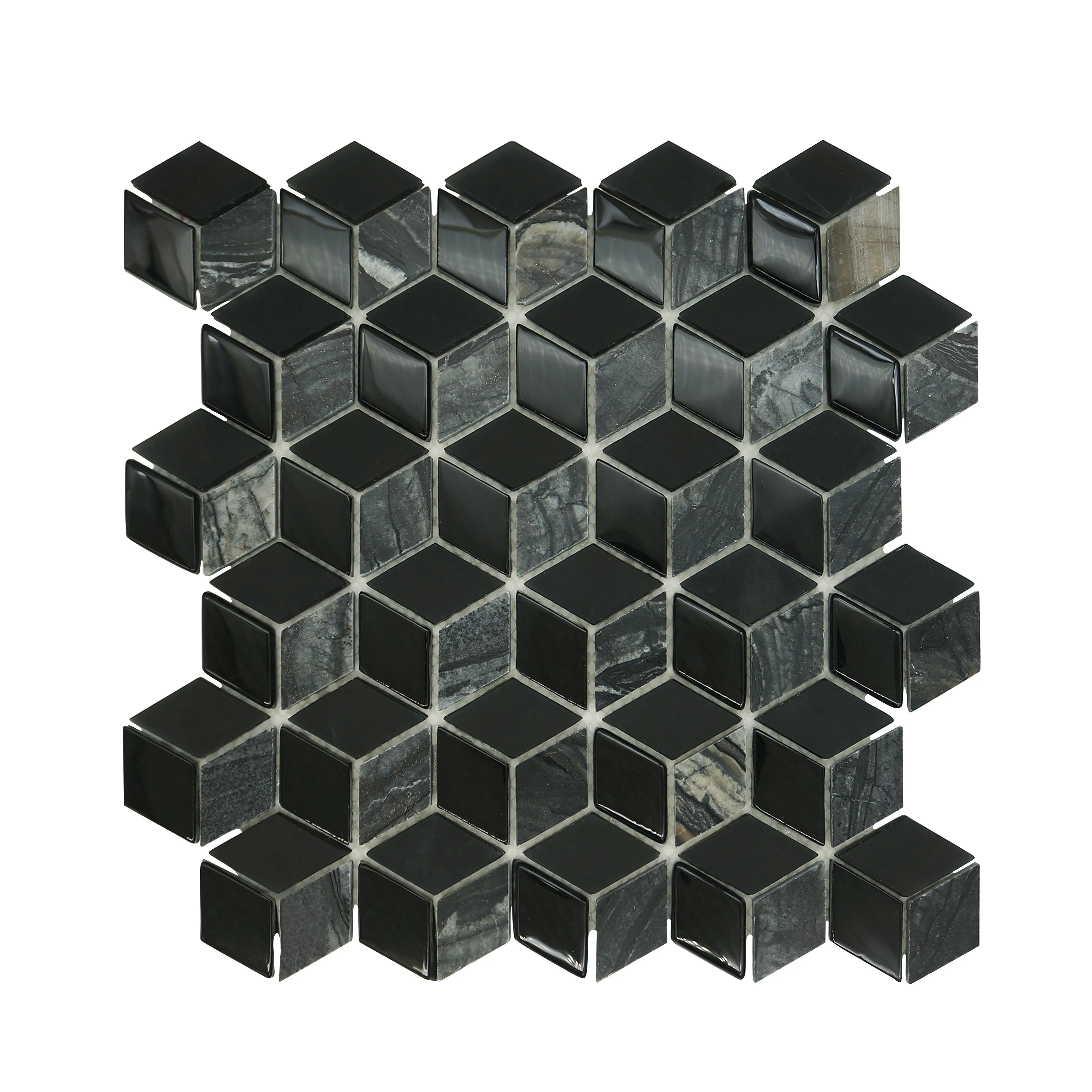 Mosaico para construção de banheiro, mosaico de vidro cristal iridiscente com 8mm de espessura para parede do banheiro, efeito 3d cor preta