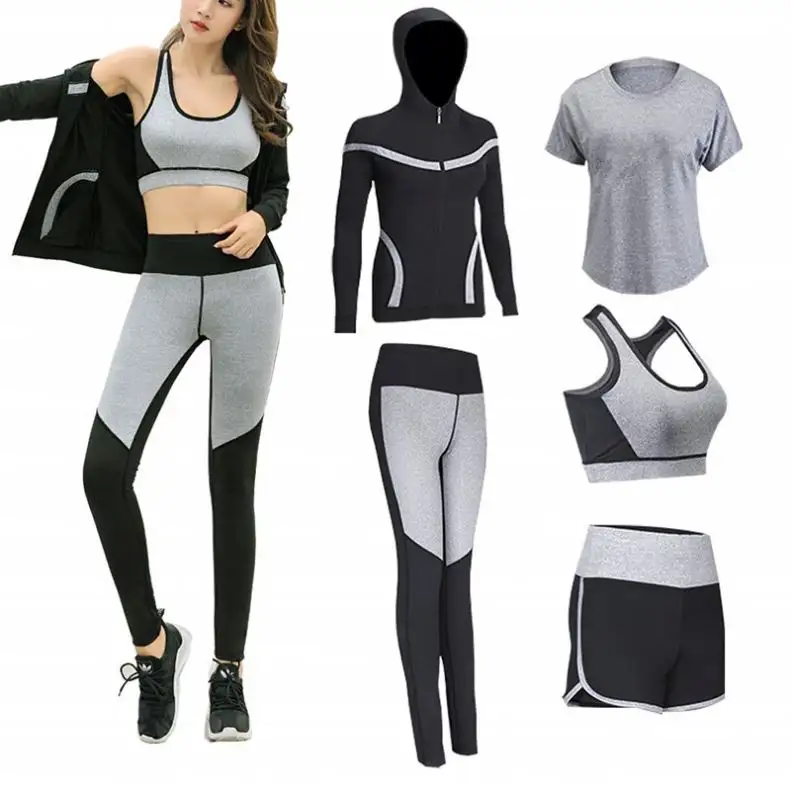 Женский спортивный костюм для фитнеса, 5 предметов, топ для йоги, женский спортивный костюм для бега, одежда для фитнеса