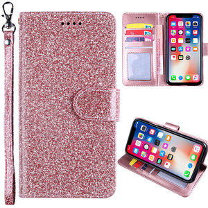 闪亮闪光翻盖钱包皮套适用于iPhone 15 14 Plus 13 Pro Max 12 11三星S24超豪华女性书籍手机外壳