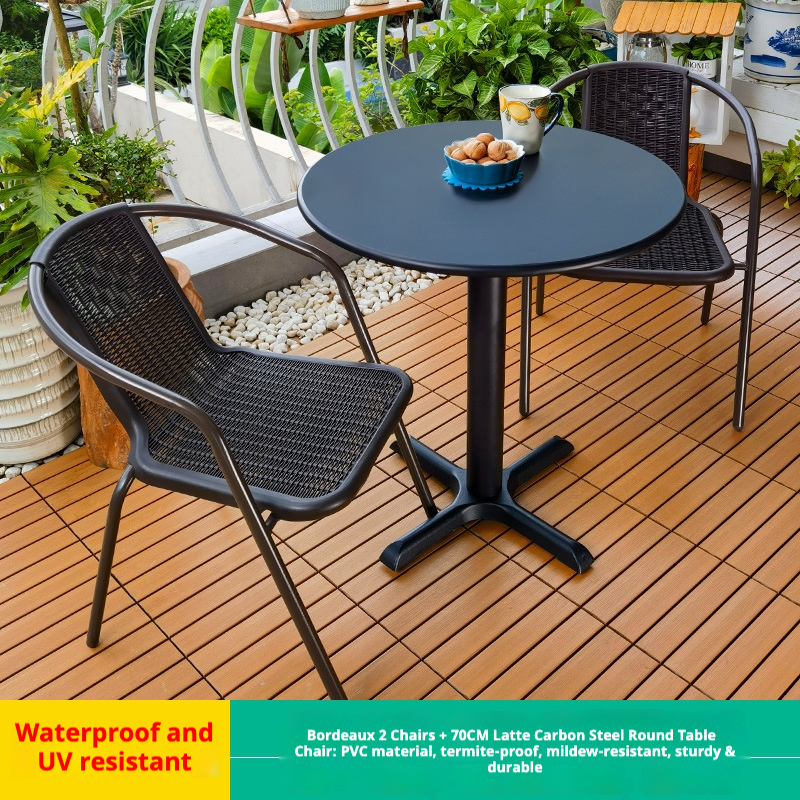 Bordeaux 2 chaises + table ronde 70cm latte acier carbone