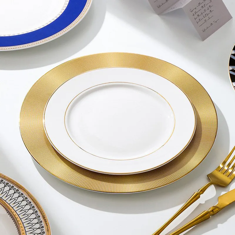 Set di piatti in porcellana con bordo in oro piatto da portata ristorante occidentale