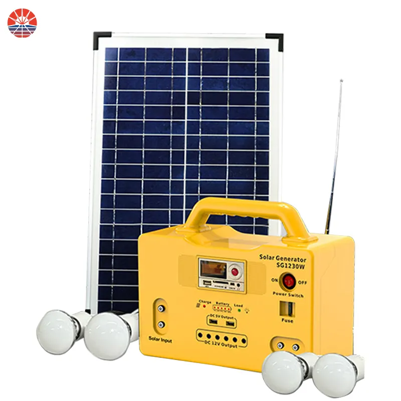 Redsun Kit pengisi daya tenaga surya portabel berkemah luar ruangan Kit Panel surya Radio sistem pencahayaan tenaga surya Mini dengan Speaker