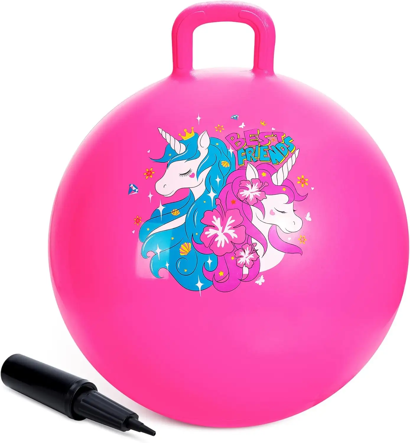 Brinquedo Indoor Jogo Inflável Sit on Jumping Pink Bouncy Hopper Ball com Alça