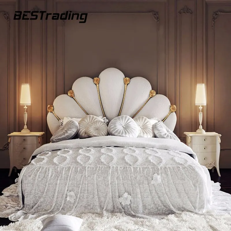 Italia de lujo clásica de Color dorado real muebles antiguo elegante cama tamaño King muebles de la Sala