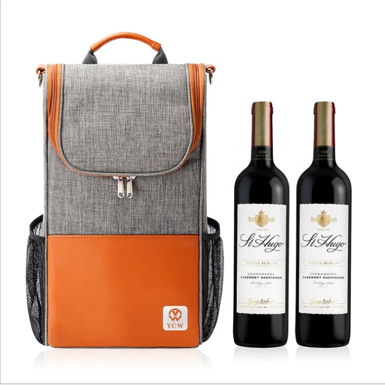 Sacola de couro Oxford acolchoada para viagem, sacola refrigeradora de vinho gelado portátil reutilizável com logotipo privado Oxford, 2 garrafas com isolamento de Natal #