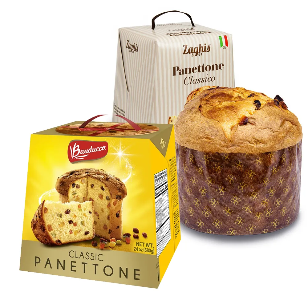 โลโก้ที่กําหนดเอง Panettone คลาสสิกบรรจุกล่องของขวัญพร้อมที่จับ Pandor สูตรอิตาลีวันเกิดเค้กหน้าต่างกล่องบรรจุภัณฑ์