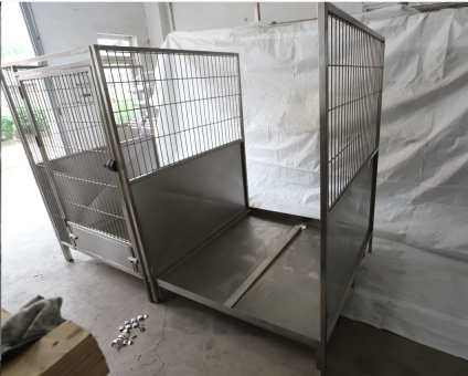 Stainless Steel Draining Kennel with Tempered Glass Door
