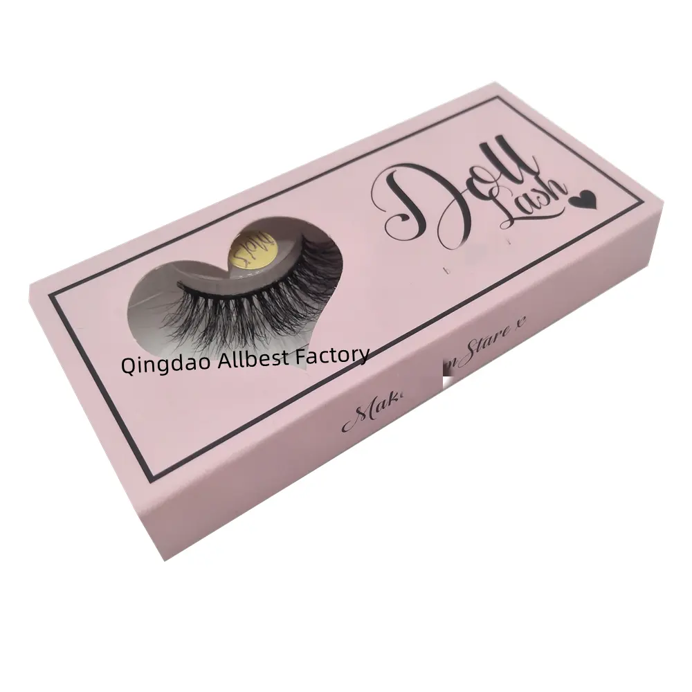 Customize your Own Brand Eyelash Packaging Box Baby Pink Paper Lash Box with Heart Window
