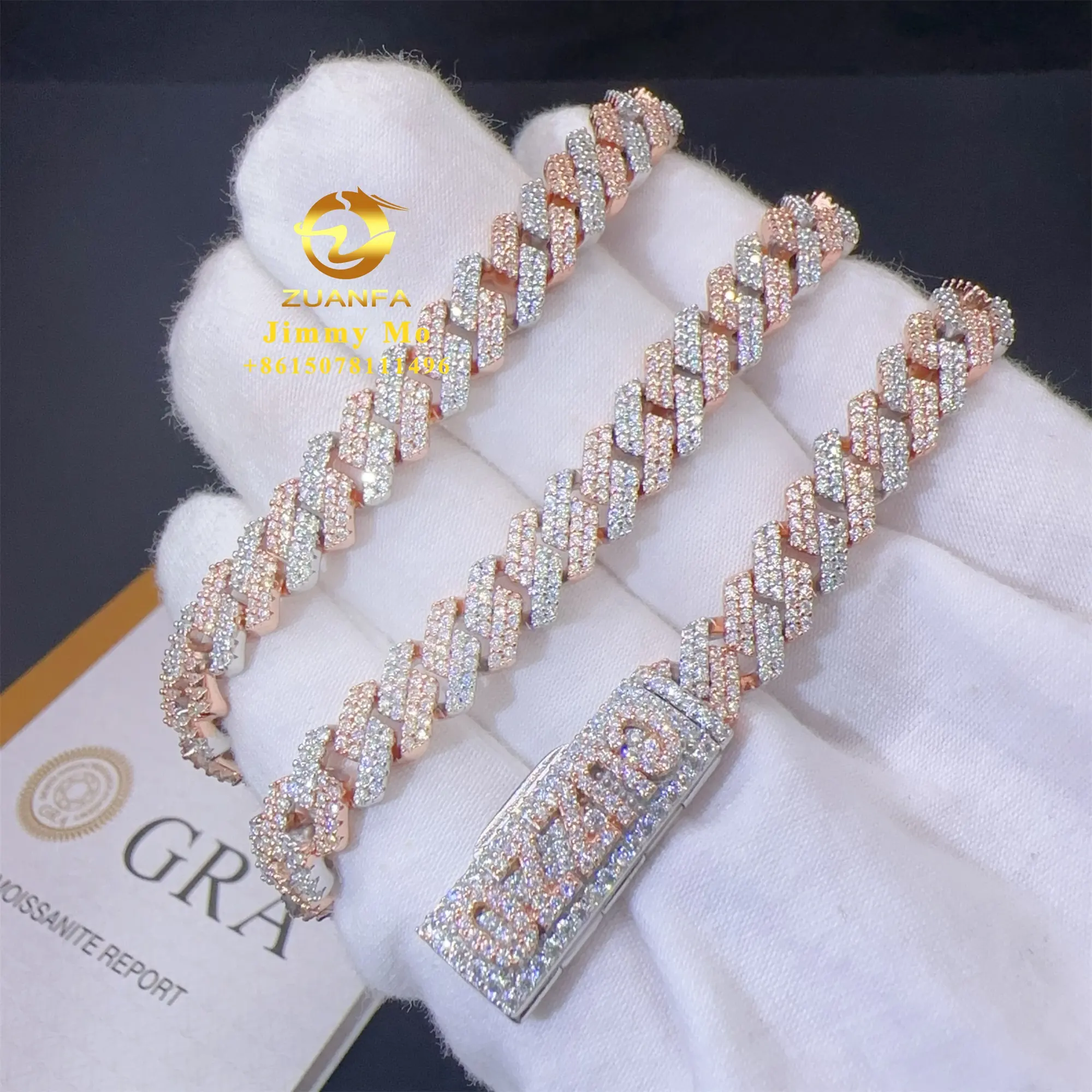 Tùy Chỉnh Khóa Vượt Qua Kim Cương Tester 8Mm Hai Hàng Iced out Hip Hop Vvs1 Moissanite Kim Cương Cuba Liên Kết Chuỗi Vòng Cổ