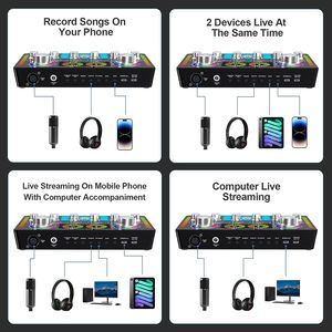 Nueva actualización, equipo de estudio de grabación, tarjeta de sonido y juego de mezclador, micrófono de condensador XLR, interfaz de Audio de transmisión en vivo, tarjetas de sonido - Product Image 6