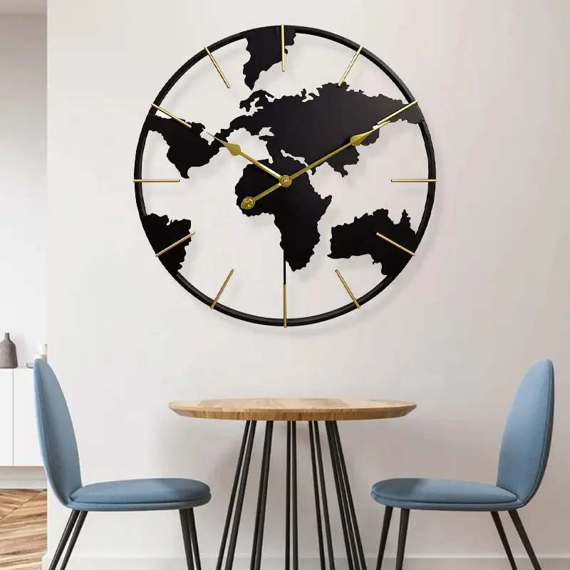 FYTCH modern sanat dekorasyon oturma odası dairesel demir ofis saatler tasarım dünya haritası duvar saati