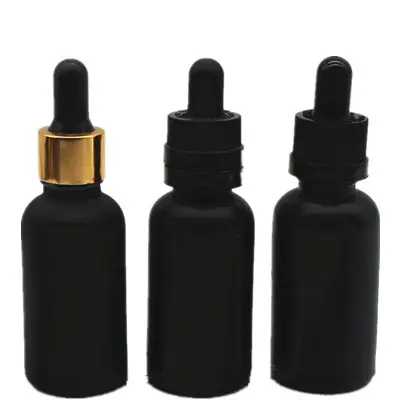 Frasco cuentagotas de vidrio mate negro esmerilado de 15ml y 30ml para aceite esencial/frasco cuentagotas de vidrio negro para aceite cosmético/botella para el cuidado de la piel