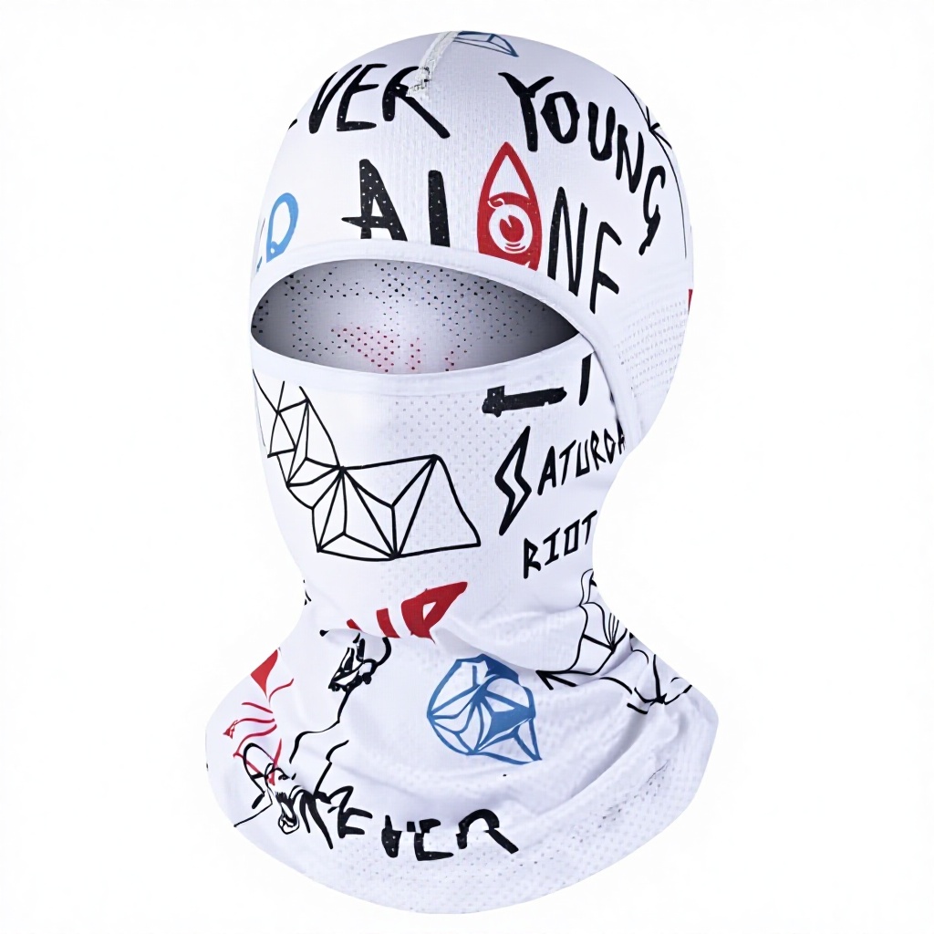 masque de protection solaire-capuche imprimée-graffiti blanc