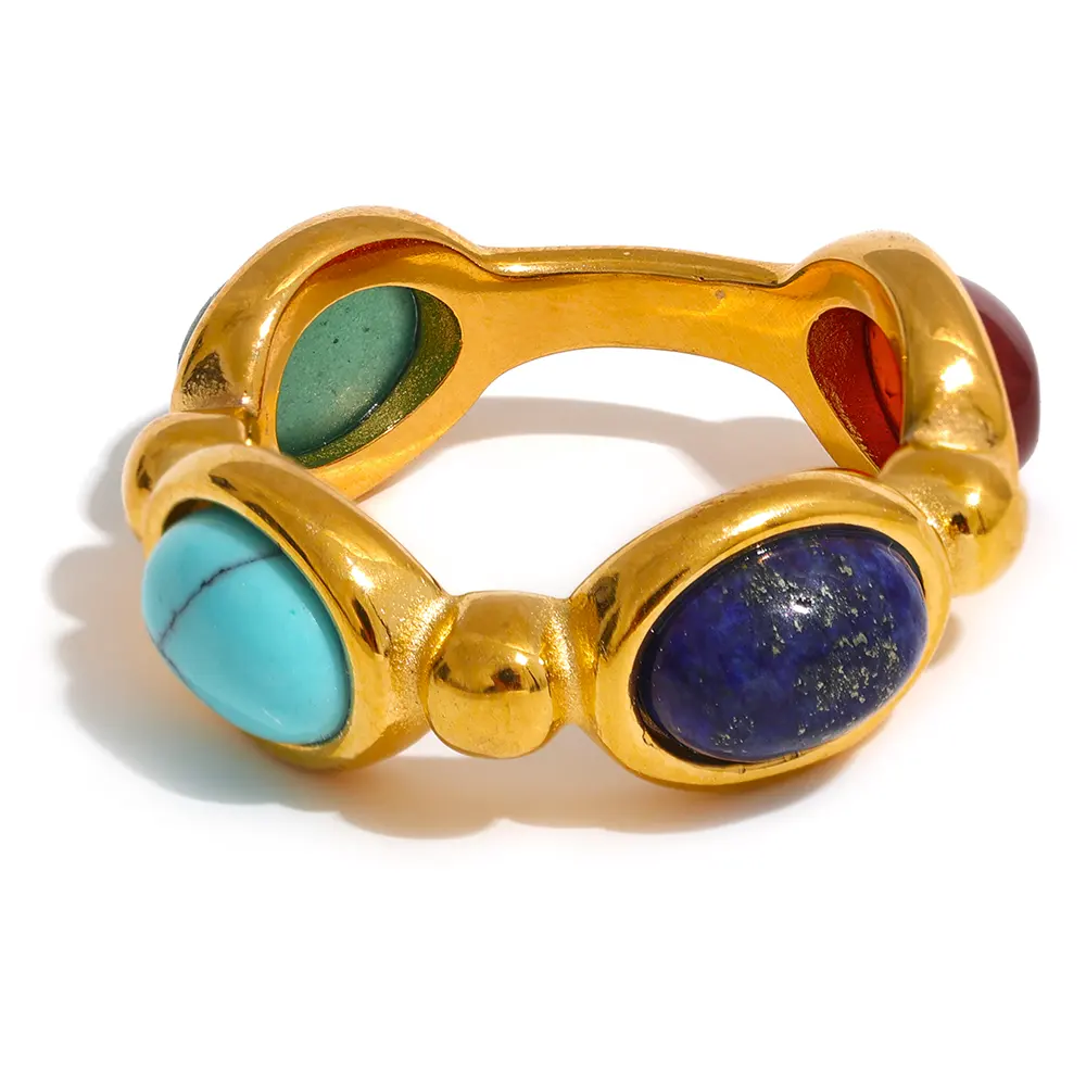 JINYOU – bague à breloques Vintage en acier inoxydable 141, pierre naturelle colorée en Agate moulée, mode 2023, bijoux pour femmes texturés 316l