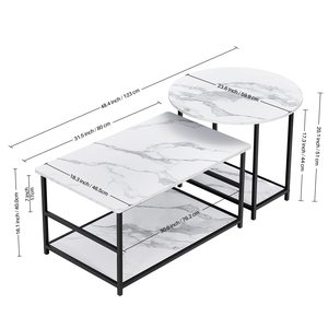 Small Round Side <strong>Table</strong> and <strong>Rectangular</strong> Coffee <strong>Table</strong> Set <strong>Nesting</strong> Coffee <strong>Table</strong> Set for Living Room - Product Image 5