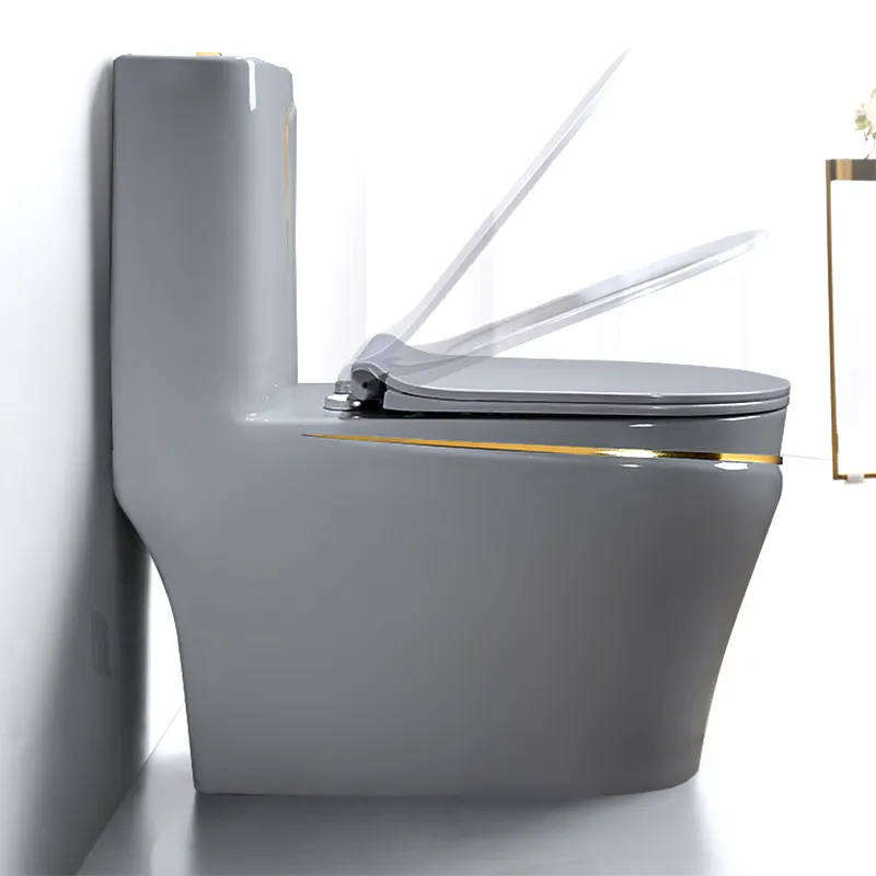 Ligne sanitaire de luxe décoration de ligne d'or décoration de ligne grise toilette en céramique