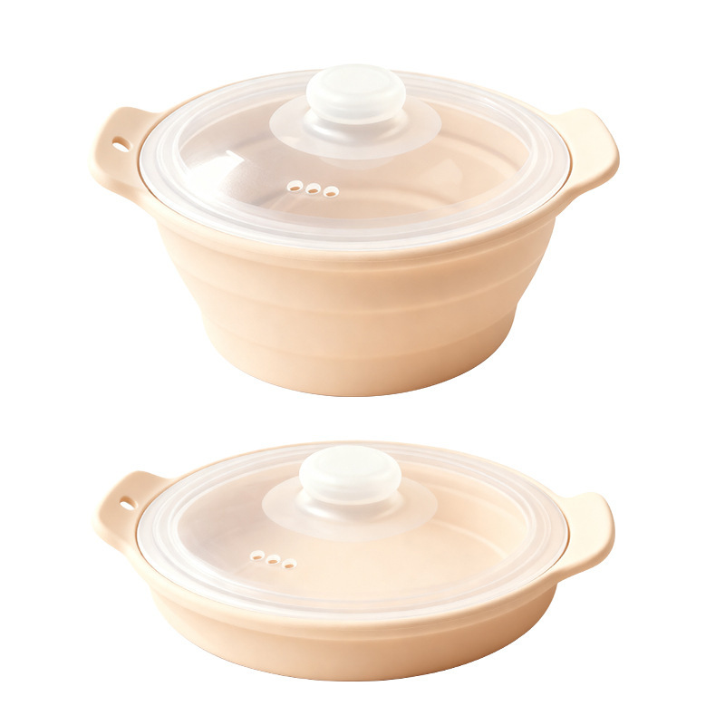 Round beige-foldable steamer