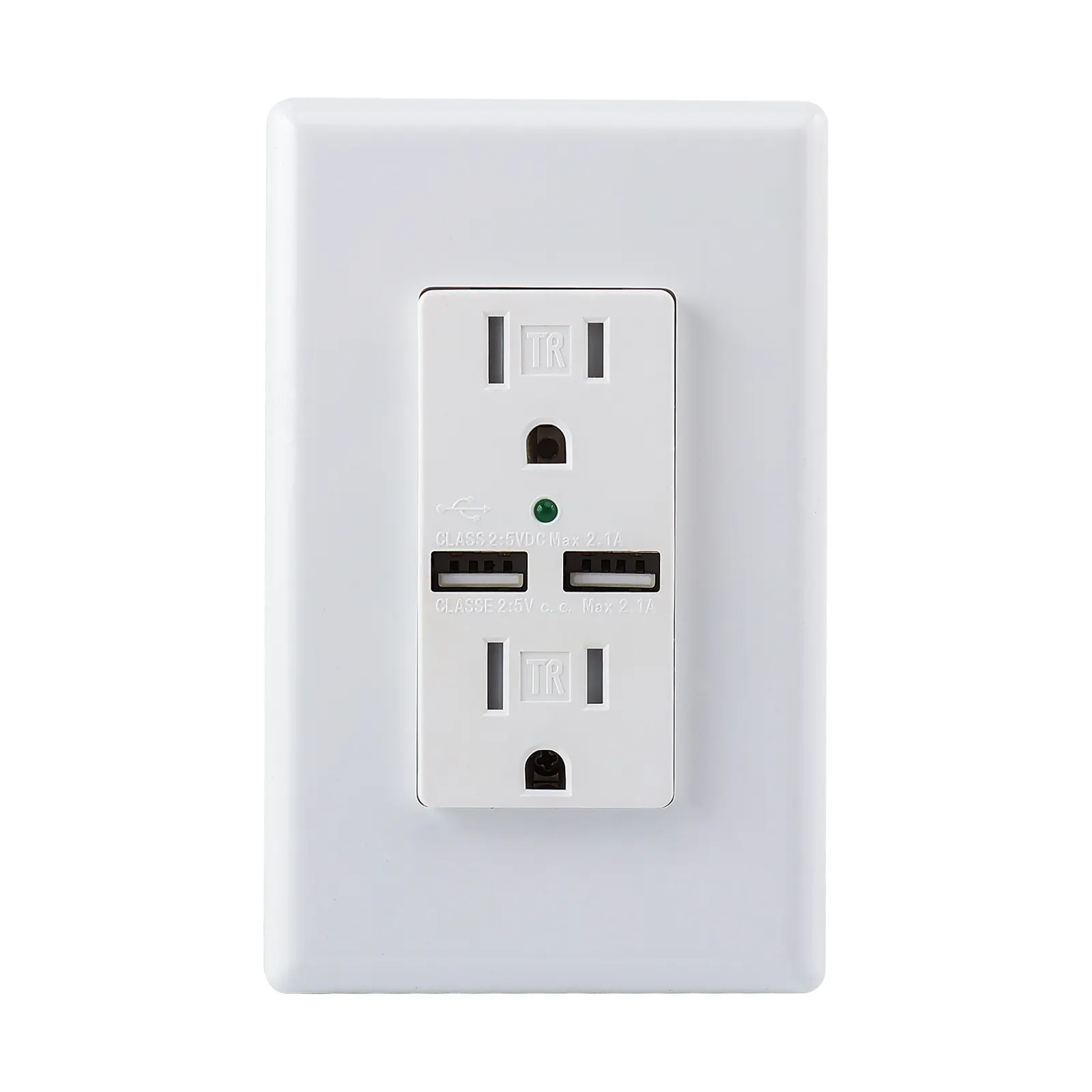 Usb wall outlet 2.1A USB Wall Outlet Charger Upgraded 15 Amp Tamper Resistant Duplex Receptacle with USB Ports and LED Indicator