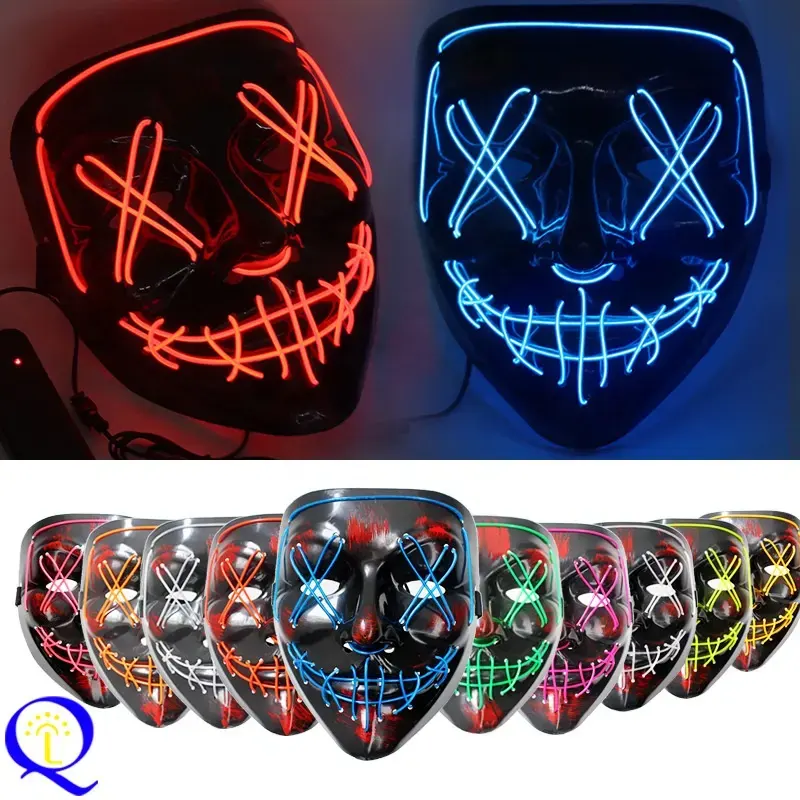 AF Custom Adultos Light-UpToys Halloween Scary Horror Killer Clown Mask Masquerade Maskss Led Party Mask Halloween Mask Face