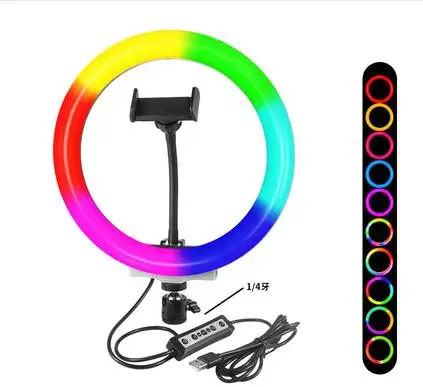 Thay Đổi Màu Sắc RGB ABS USB Phí Ảnh Tự Sướng Máy Ảnh 10W Điện Thoại Chủ Nhiếp Ảnh 18 Inch Có Thể Gập Lại Xách Tay Live Show Vòng Ánh Sáng