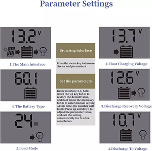 Venda quente 12V/ 24V Painel Solar Regulador Ajustável Display LCD <span class=keywords><strong>PWM</strong></span> Auto Parâmetro Controlador Solar
