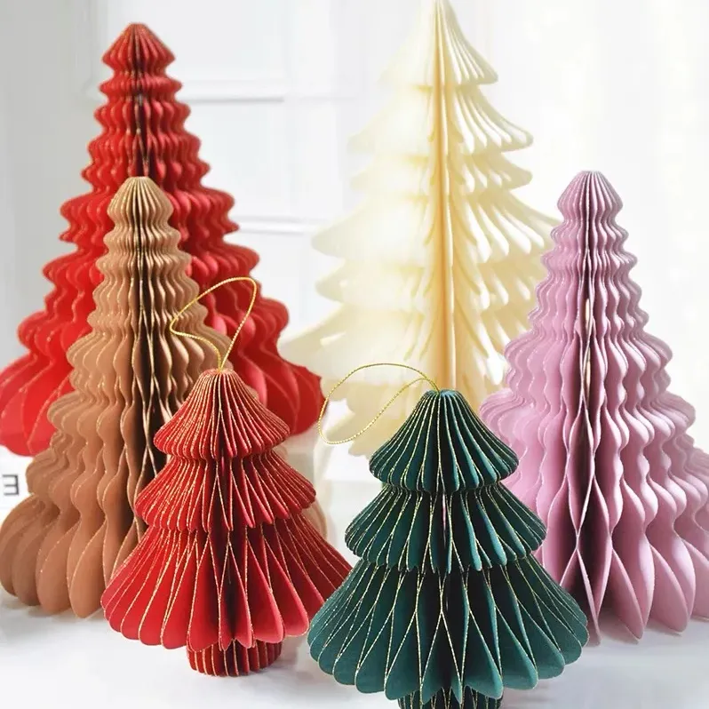 Adornos navideños escritorio árbol de Navidad origami árbol de Navidad decoraciones de panal ins decoraciones para ventanas