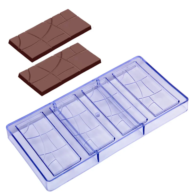 M57 klare rechteckige Form 4 Hohlraum Fondant Kuchen Polycarbonat Zuckermelodie Formen 3D klare Kunststoff-Schokoladeform zum Backen