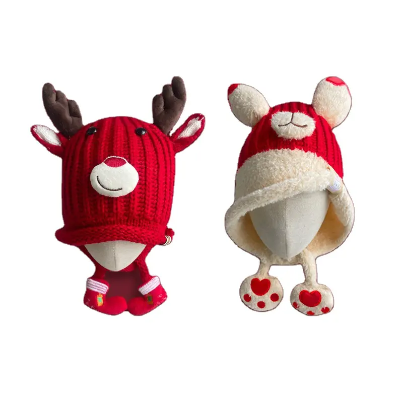 Écharpe de cerf de Noël personnalisée en gros automne hiver chapeau tricoté adulte wapiti peluche chaud bonnet tricoté pour chapeau de Noël fête de Noël