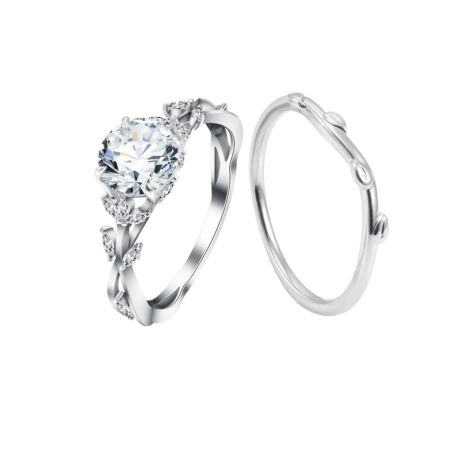 Anillo de diamantes de moissanita de compromiso chapado en oro y plata sintético comprar anillos de compromiso de boda de diamantes circulares de 1ct 1.5ct