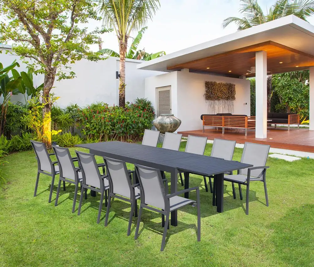 KT-Juego de muebles de aluminio para patio, mesa de extensión para exteriores con silla para terraza, terraza, restaurante