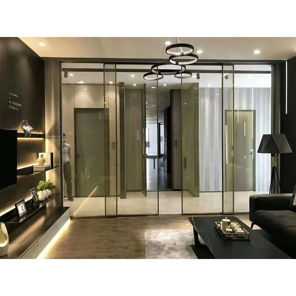 Diseño de partición moderno para sala de estar, puerta corredera de aluminio, puerta de vidrio deslizante, cierre suave