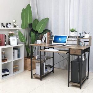 Home Office Writing Table Vintage Wood Storage Shelves <strong>Keyboard</strong> Tray Monitor Stand <strong>Computer</strong> Desk Study Table - Product Image 3