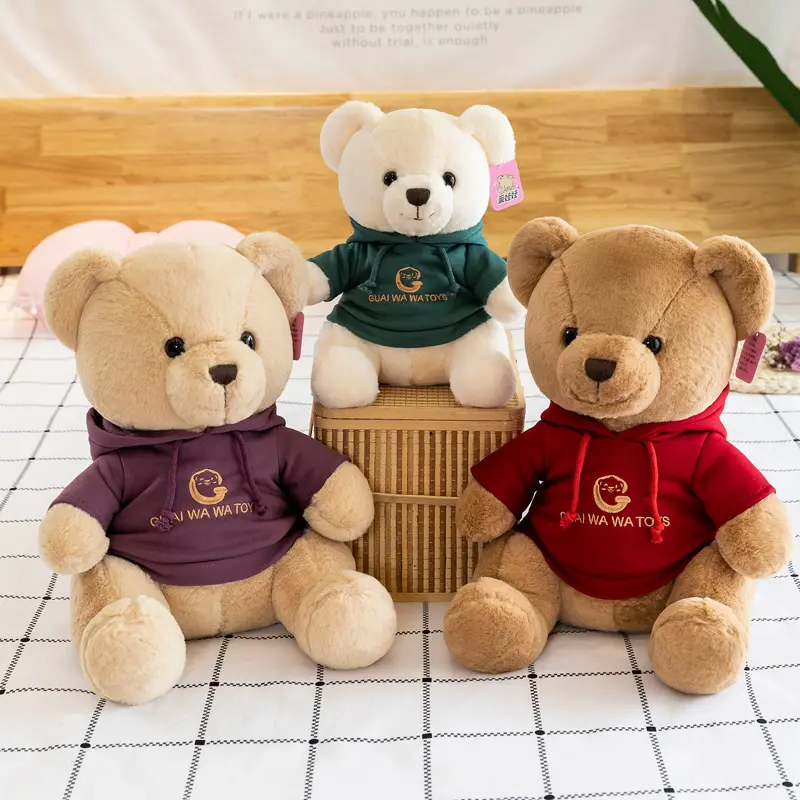 2023 venta al por mayor oso de peluche personalizado muñeca de juguete con sudaderas con capucha relleno bordado divertido oso de peluche suave juguetes de animales de peluche