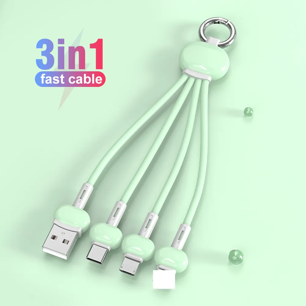 다채로운 액체 실리콘 3 in 1 미니 3a 케이블 충전기 키 체인 USB 데이터 케이블 Xiaomi 아이폰에 대한 마이크로 USB 유형 C 코드