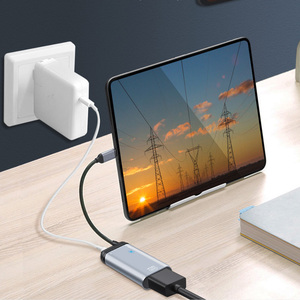高品质3合1 USB集线器<span class=keywords><strong>Vga</strong></span>母转换器HDM2.0端口至Typle C公，带尼龙编带线，用于笔记本电脑1080p 8k高清视频