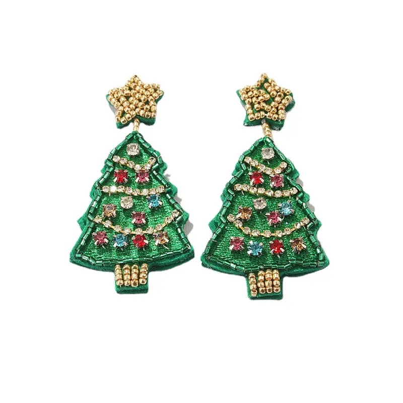 Boucles d'oreilles perlées de Noël hypoallergénique arbre de Noël flocon de neige boucles d'oreilles pendantes mignon Noël Santa Hat Bell boucles d'oreilles goutte