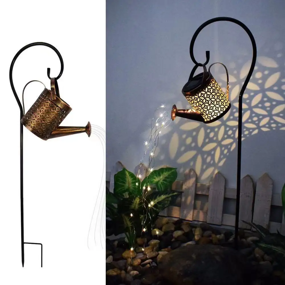 Garden Solar Pathway Lights LED Outdoor Decorative Path Lamps Hanging Kettle Lanterns with Shepherd Hook Decor