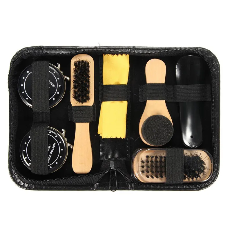 8ピース/セットPro Shoes Care Kit Shoe Shine Box Bamboo Wooden Cleaning Set Brush Shine Polishing Tool For Leather Shoes