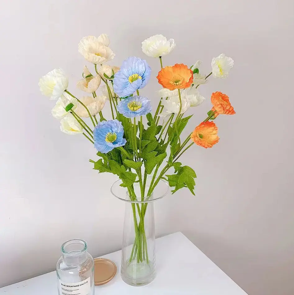 Simulazione floccaggio fiore di papavero coreano finto matrimonio decorazione morbida composizione floreale casa ornamenti da tavola fiore artificiale