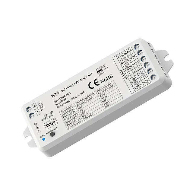 Skydance Tuya APP Cloud Control WiFi e RF 5 in1 Controller LED WT5 12-24VDC per RGB, RGBW, RGB + CCT, striscia LED CCT monocolore