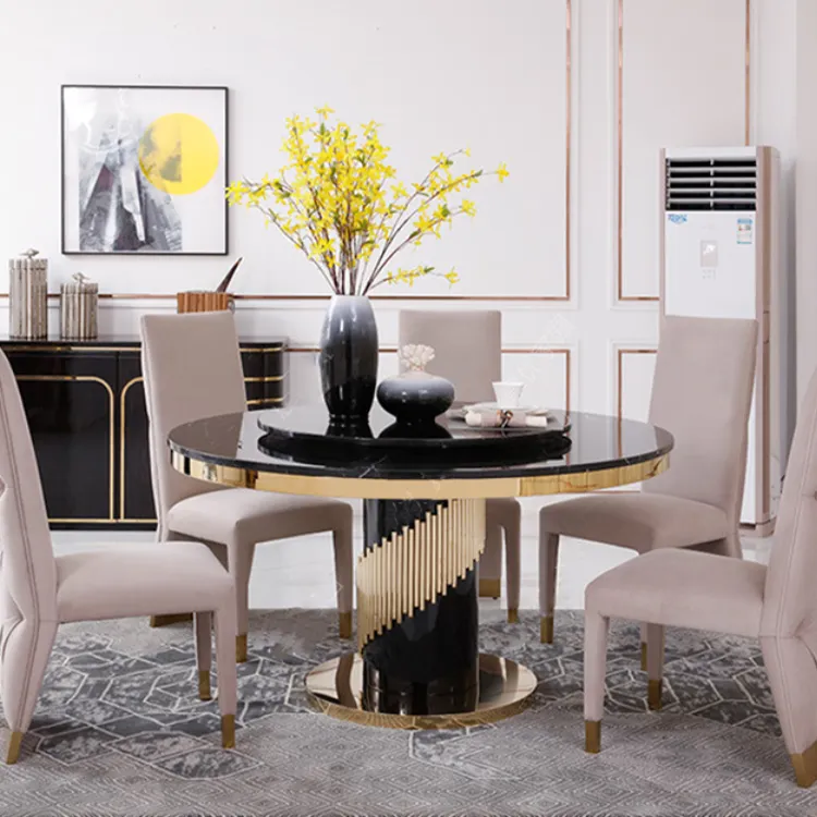 Mesas de comedor de lujo con patas de acero inoxidable, juego de comedor superior de mármol, modernas y ligeras, muebles de fábrica china