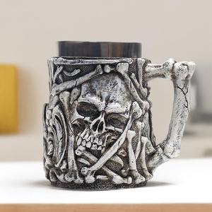 2024 ortaçağ kafatası kupa MBA11 çift katmanlı paslanmaz çelik reçine kupa 21 oz ölüm kabartma bira bardağı - Product Image 5