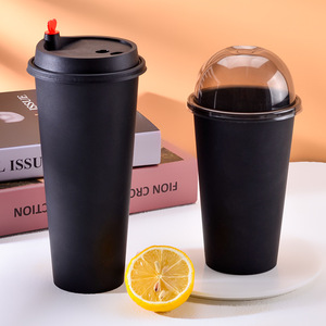 16オンス22オンス卸売ブラックPPフロスト90mmカスタムプリントロゴ使い捨てブラックプラスチック射出カップコールドジュースティー用